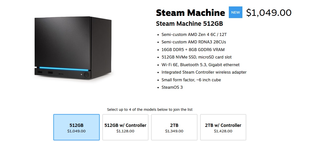Valve Unveils Steam Machine Prices and Opens Pre-orders